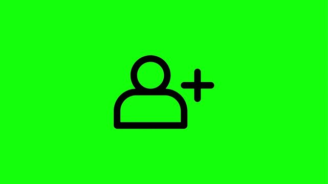 Animated add user icon on a vibrant green screen, symbolizing new connections, friend requests, and social network growth.