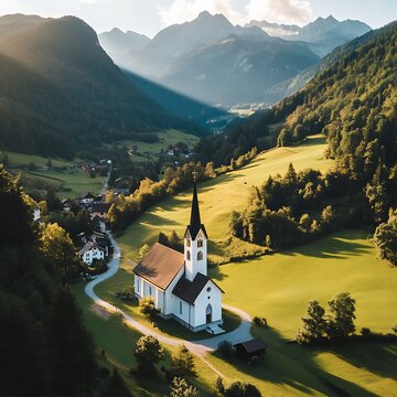 Alpine church in valley with mountain backdrop bavaria germany