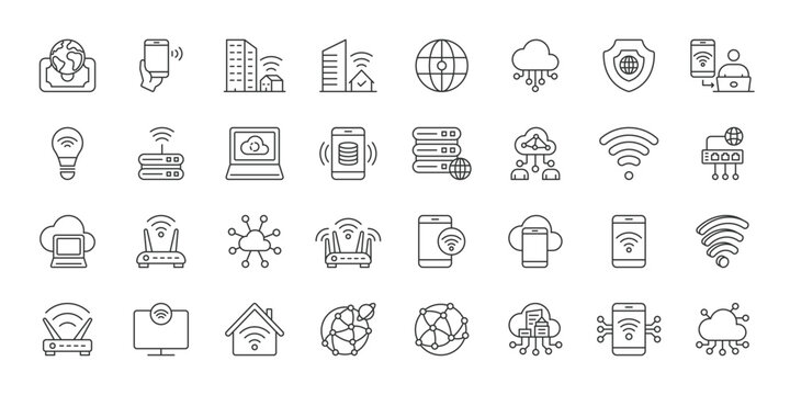 Internet Technology icons in line design. internet, technology, network, communication, digital, online, connectivity on white background vector. Internet Technology editable stroke icon