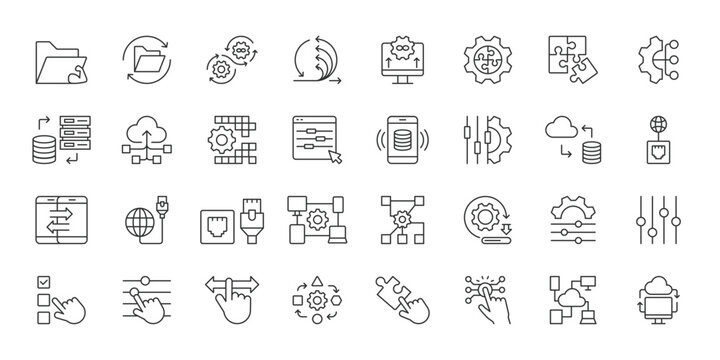 Software Integration icons in line design. software, integration, api, system, automation, connection, technology on white background vector. Software Integration editable stroke icon