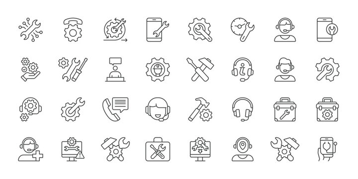 IT Support icons in line design. it, support, technology, helpdesk, service, troubleshooting, maintenance on white background vector. IT Support editable stroke icon