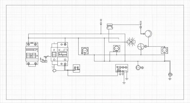 Electrical Circuit Diagram Depicting Power Distribution and Control Systems.