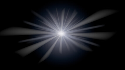 Bright flare overlay sun light len effect on black background. White explosion burst with volumetric rays. Holy glow flash for religion or space. Supernova energy beam with radial blur and shine © Celt Studio