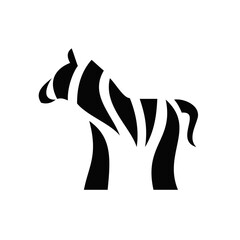 Obraz premium Minimalist Black and White Zebra Silhouette Illustration. Abstract Graphic Icon of a Wild Animal with Distinctive Stripes for Nature and Wildlife Designs.