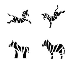 Obraz premium Abstract Geometric Zebra Logos Set. Modern Animal Icons and Silhouettes in Black and White.