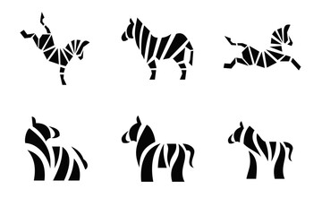 Fototapeta premium Abstract Zebra Silhouettes Set: Geometric and Stylized Animal Graphic Designs
