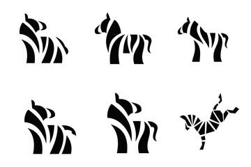 Obraz premium Collection of Stylized Zebra Logos and Icons in Black and White Abstract Geometric Design for Branding