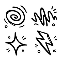 Fototapeta premium Spiral Lightning Spark Doodle Pack with Hand Drawn Abstract Wave and Star Elements