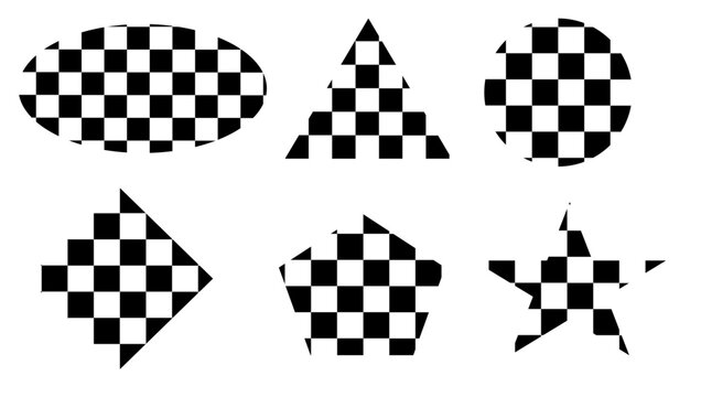 Chess-patterned set. Ellipse chess-patterned, triangle chess-patterned, circle chess-patterned, diamond chess-patterned, polygon chess-patterned, and star chess-patterned