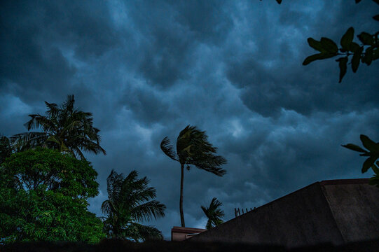 Nor'westers are localized thunderstorms that occur during summer in Eastern South Asia. Black Nor'westers clouds roll in after a day of sweltering, humid heatwave, accompanied by gusty winds.