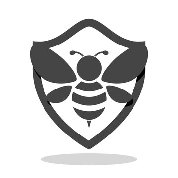Security shield with bee logo icon with shadow