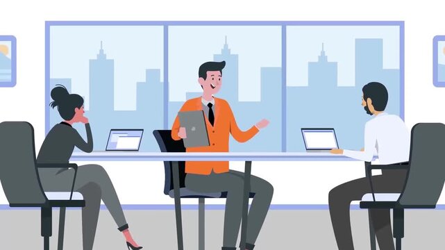Diverse Group of Business Professionals Having a Collaboration Meeting in Conference Room 2D Animation