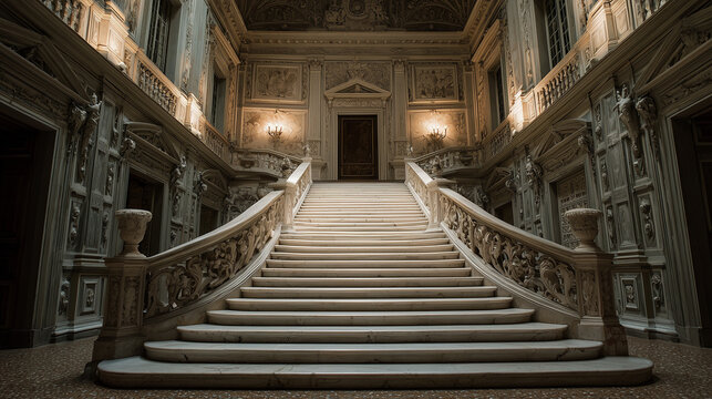貴族邸宅の巨大な大理石階段 / Grand Marble Staircase in a Noble Mansion