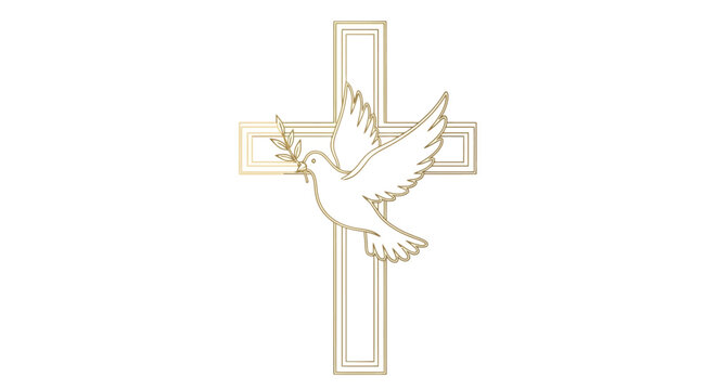 Gold cross with dove, christian symbol, religious icon, sacred art