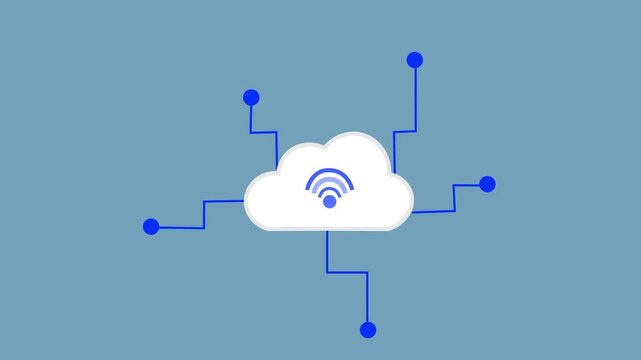 Cloud icon with wireless internet symbol and connections. Cloud computing symbol for digital web database network. Digital cloud animation for tech server.