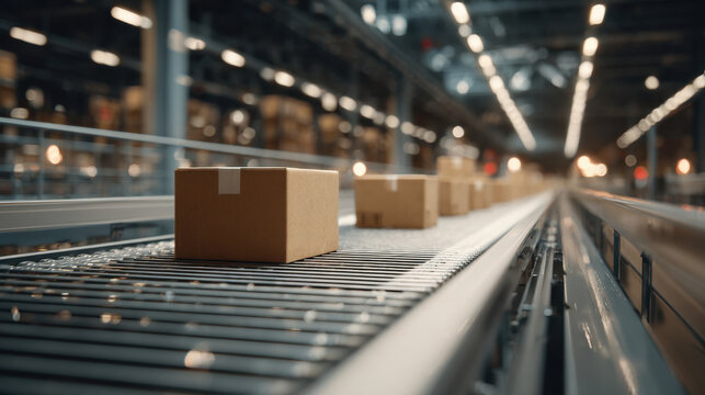 Belt moves packages in warehouse