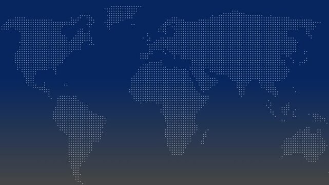 World map with falling percentage arrows on blue. Global economic decline symbol for international market crisis. Digital world map animation for finance.