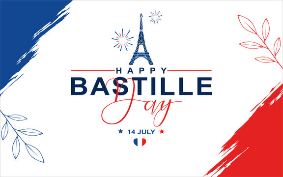 Happy Bastille Day 2026 Minimal Banner with Eiffel Tower and French Brush Stroke