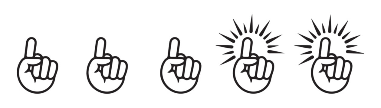Click hand cursor icon set finger pressing on screen computer mouse pointer design.
