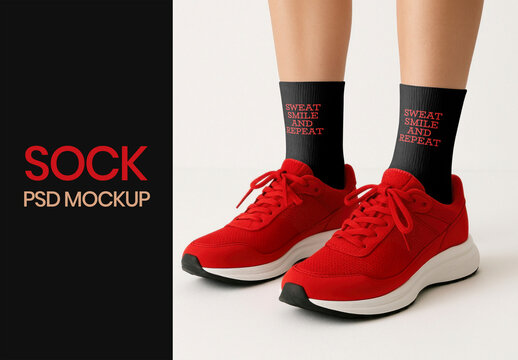 Red Sneakers Black Socks Mockup PSD