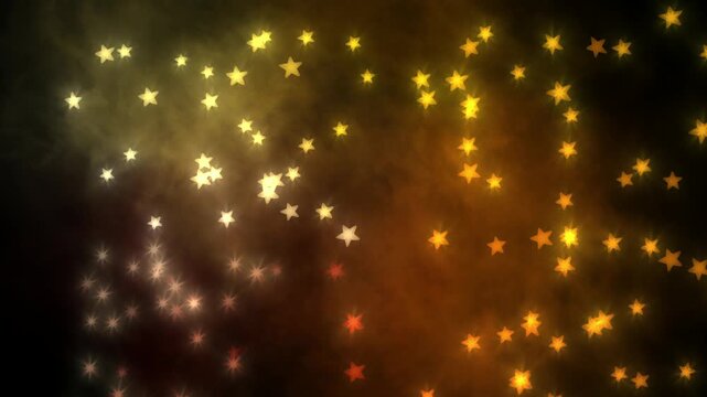 Overlay of a large number of luminous decorative stars, rotating on their own axis