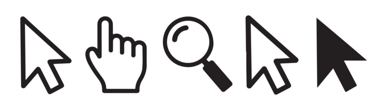 Set of computer mouse pointers and hand cursors collection of web click and arrow icons.
