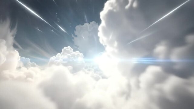 Beautiful fluffy clouds in the bright blue sky with some shining stars above
