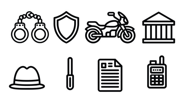 Detective and law enforcement icons with detective, enforcement