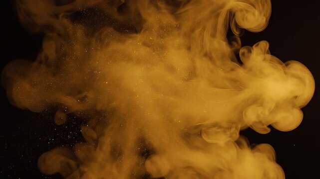 A captivating visual effects animation featuring a bright glowing spark that explodes into a dense, billowy cloud of golden smoke