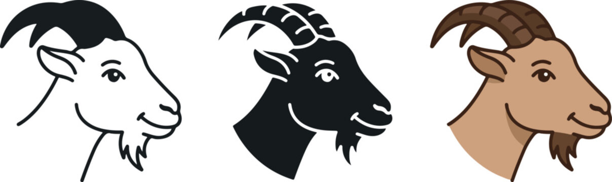 Goat head illustrations in different styles