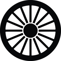 Fototapeta premium Silhouette vector old wooden carriage wheel isolated on white background design
