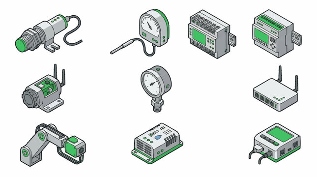 Collection of industrial automation control components and devices.