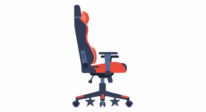 Ergonomic gaming chair with red accents and star-shaped feet