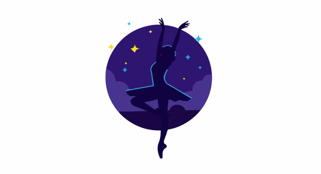 Silhouette of a ballerina in a tutu against a starry night sky