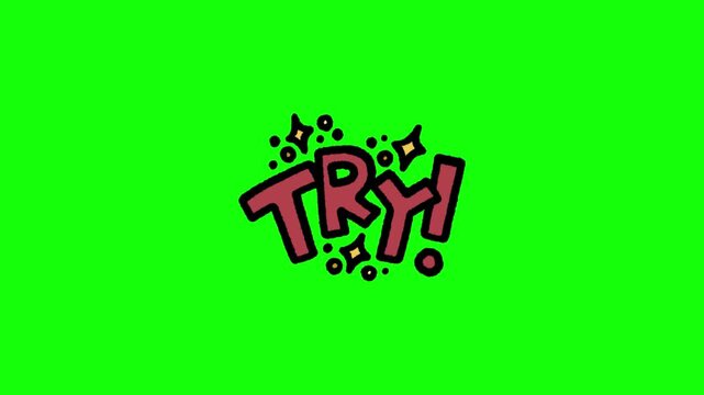 Animated 'Try Now' text and icons on green screen for calls to action