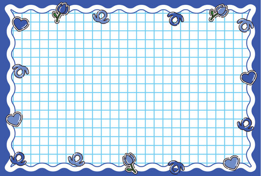 Retro Kawaii Pop Card Background, Horizontal Layout, Vintage Japanese Style, blue
