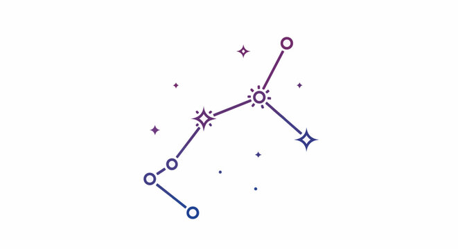 A stylized celestial map with purple and blue gradient lines connecting points