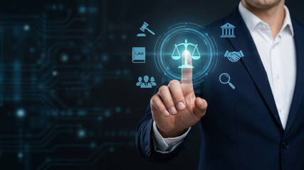 Naklejka premium Law employment labor justice balance court. Legal justice right protection. employee union contract regulation, lawyer judge gavel judgement