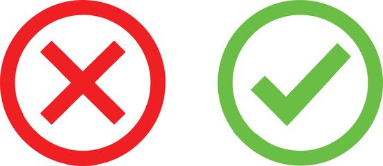 Red cross and green check mark icons representing right and wrong choices Vector © Md