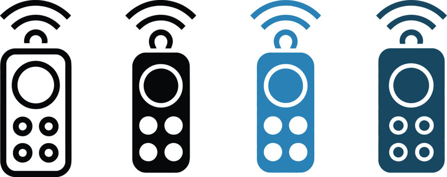 Remote control icon set featuring TV remote symbols for device control and electronic interface design.