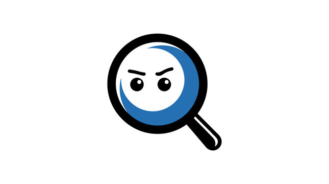 Magnifying glass with angry face expression.