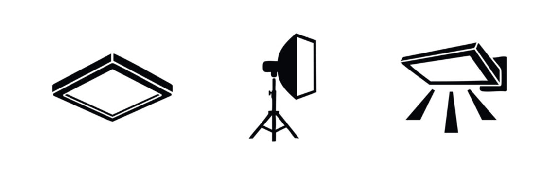 Studio Lighting Icons: Softbox, Ring Light, and Spotlight