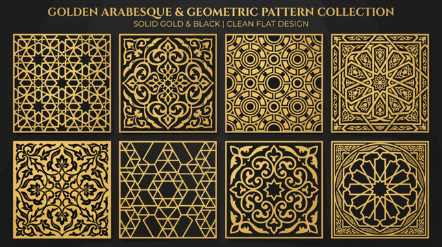 Golden arabesque geometric pattern collection.