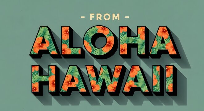 From aloha hawaii text design with tropical hibiscus flower and palm leaf pattern