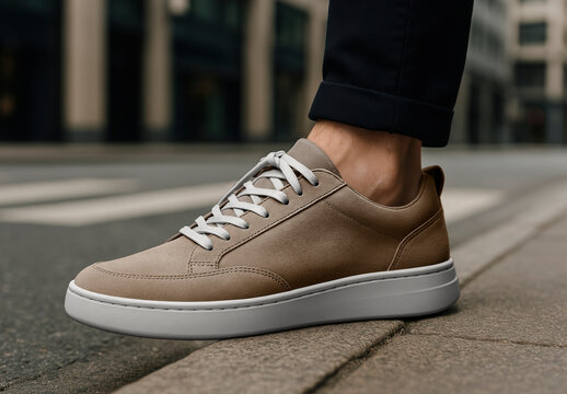 Stylish Urban Sneakers Mockup On Pavement PSD