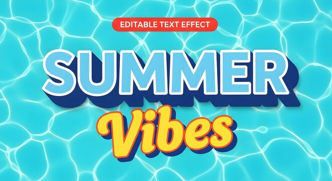 Summer vibes editable text effect with water background