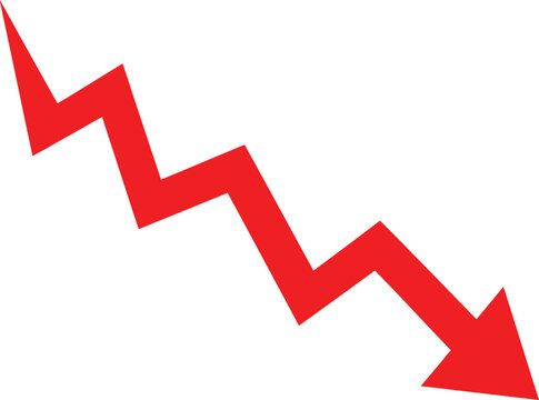 Red zigzag arrow pointing downwards showing a financial decline or negative trend Vector
