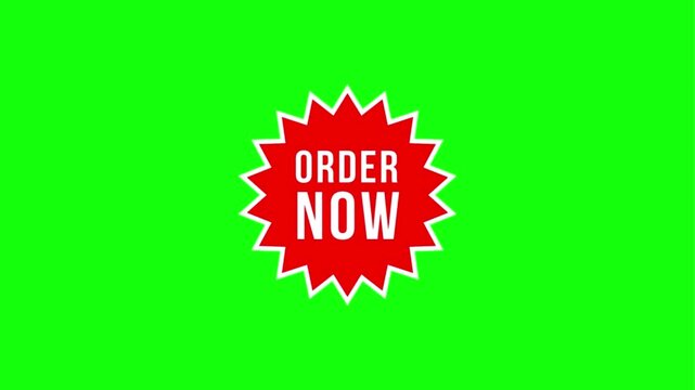 Eye-catching "Order Now" button animations with a modern, energetic burst design on a chroma key background.