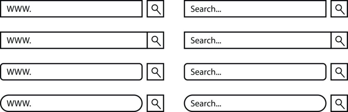 Search Bar Vector Set, Internet Browser Address URL Field Minimalist Template