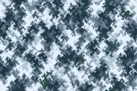 Arctic Tundra Pixelated Digital Camouflage Pattern in Blue, Gray, and White for Marine Tactical Gear and Winter Uniforms
